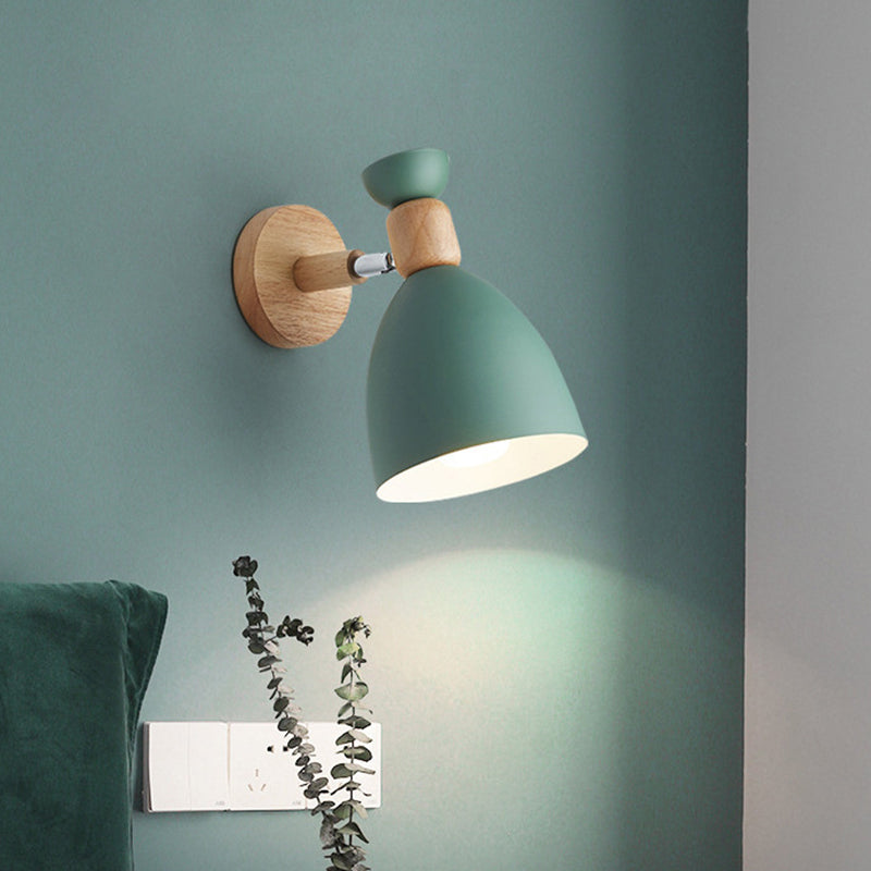 Nordic Macaroon Style Wall Sconce 1 Light Wood Armed Wall Mount Light in Metal Shade | Stornfield