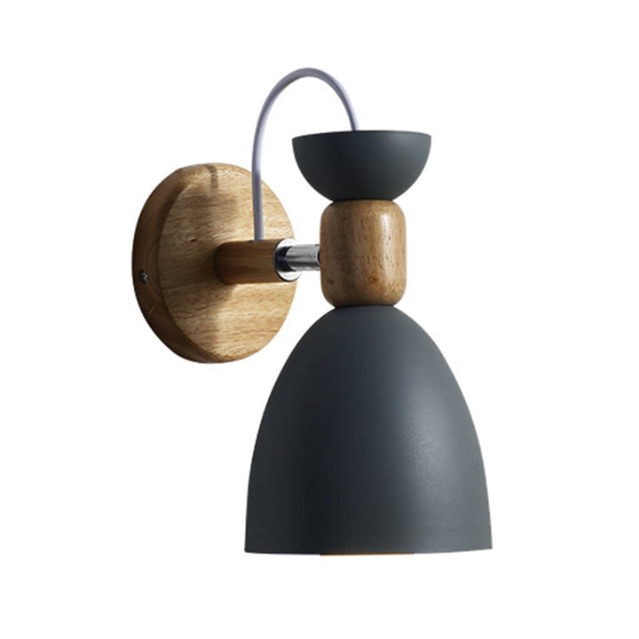 Nordic Macaroon Style Wall Sconce 1 Light Wood Armed Wall Mount Light in Metal Shade | Stornfield