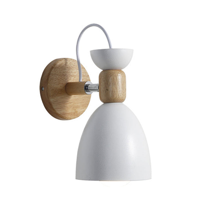 Nordic Macaroon Style Wall Sconce 1 Light Wood Armed Wall Mount Light in Metal Shade | Stornfield