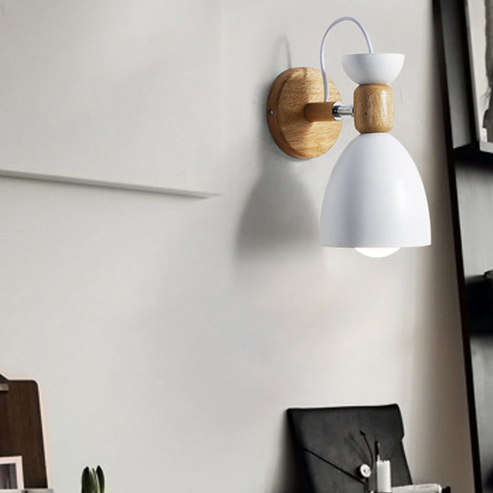 Nordic Macaroon Style Wall Sconce 1 Light Wood Armed Wall Mount Light in Metal Shade | Stornfield