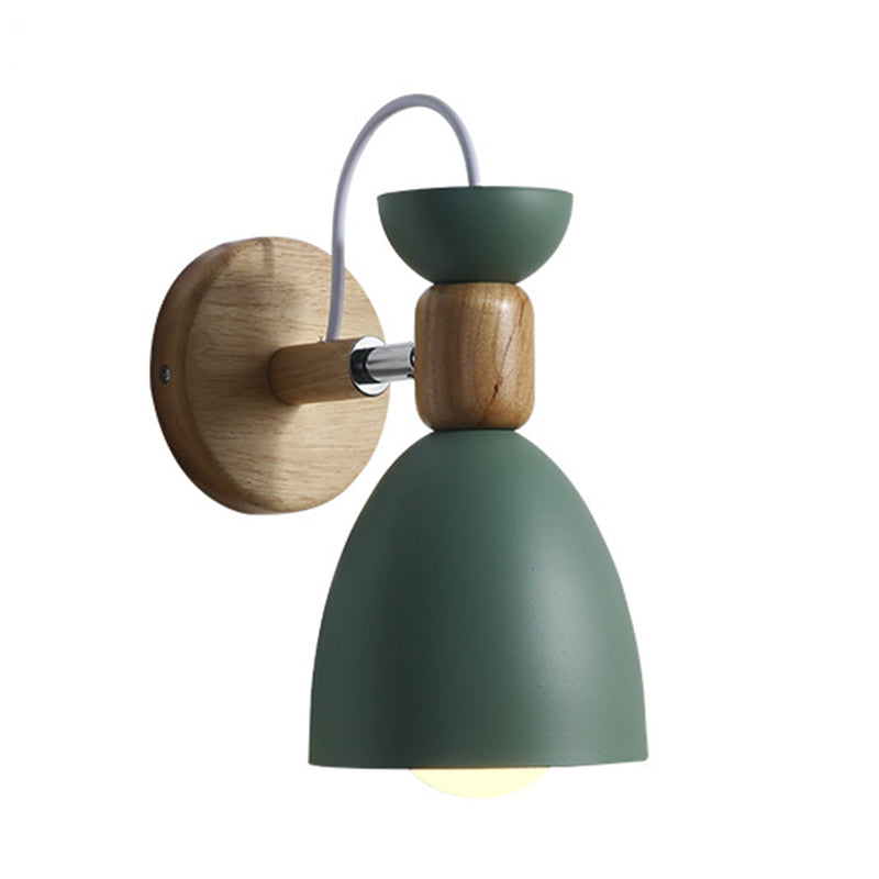 Nordic Macaroon Style Wall Sconce 1 Light Wood Armed Wall Mount Light in Metal Shade | Stornfield
