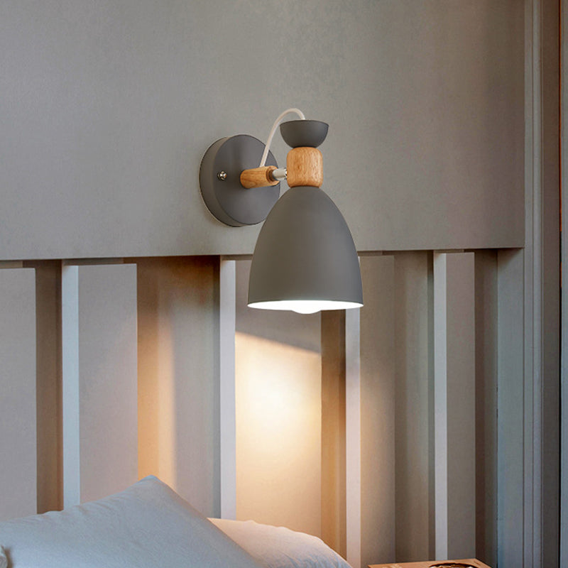 Nordic Macaroon Style Wall Sconce 1 Light Wood Armed Wall Mount Light in Metal Shade | Stornfield