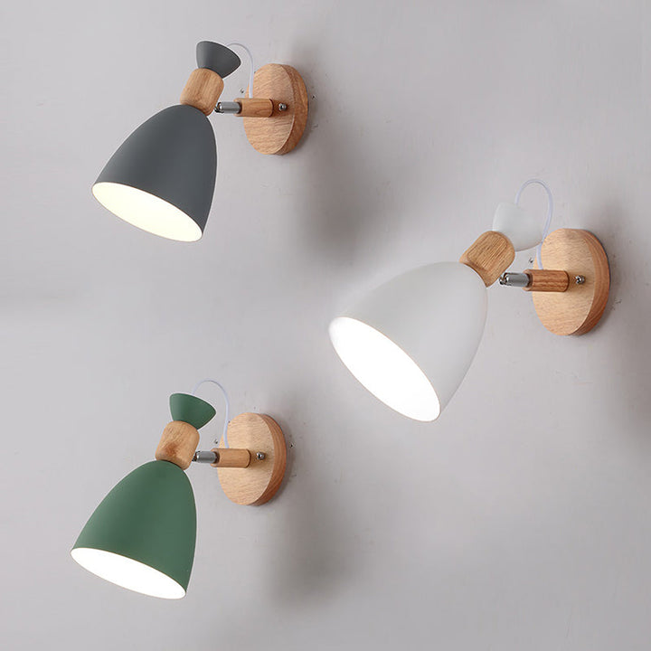 Nordic Macaroon Style Wall Sconce 1 Light Wood Armed Wall Mount Light in Metal Shade | Stornfield