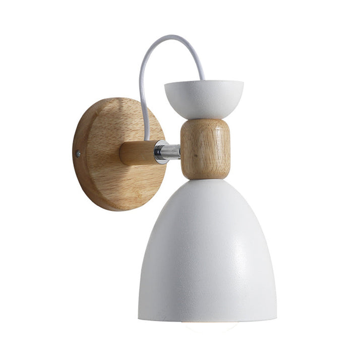 Nordic Macaroon Style Wall Sconce 1 Light Wood Armed Wall Mount Light in Metal Shade | Stornfield