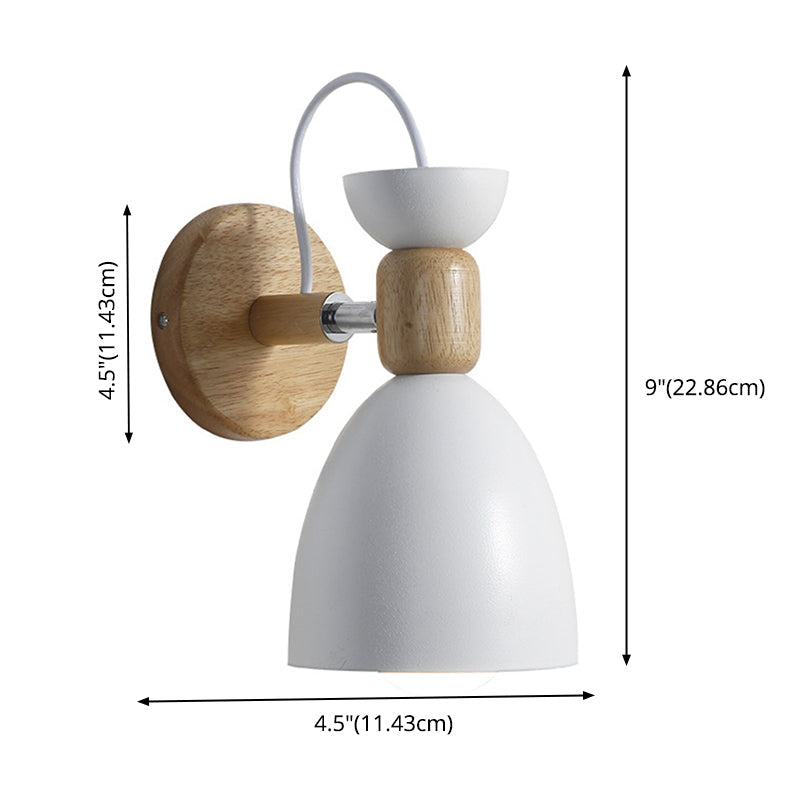 Nordic Macaroon Style Wall Sconce 1 Light Wood Armed Wall Mount Light in Metal Shade | Stornfield