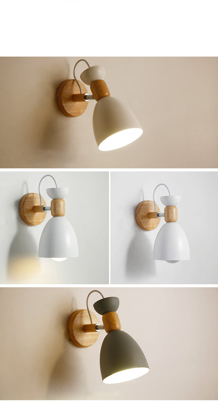 Nordic Macaroon Style Wall Sconce 1 Light Wood Armed Wall Mount Light in Metal Shade | Stornfield