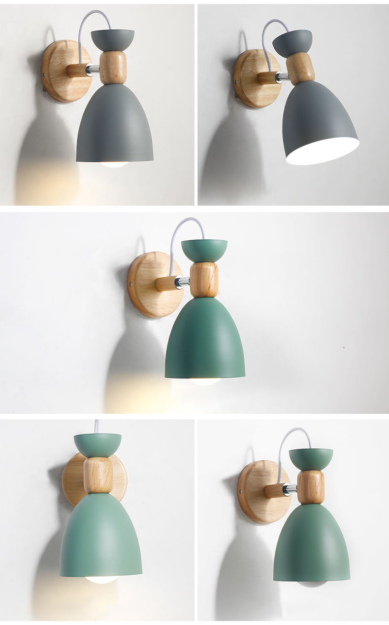 Nordic Macaroon Style Wall Sconce 1 Light Wood Armed Wall Mount Light in Metal Shade | Stornfield