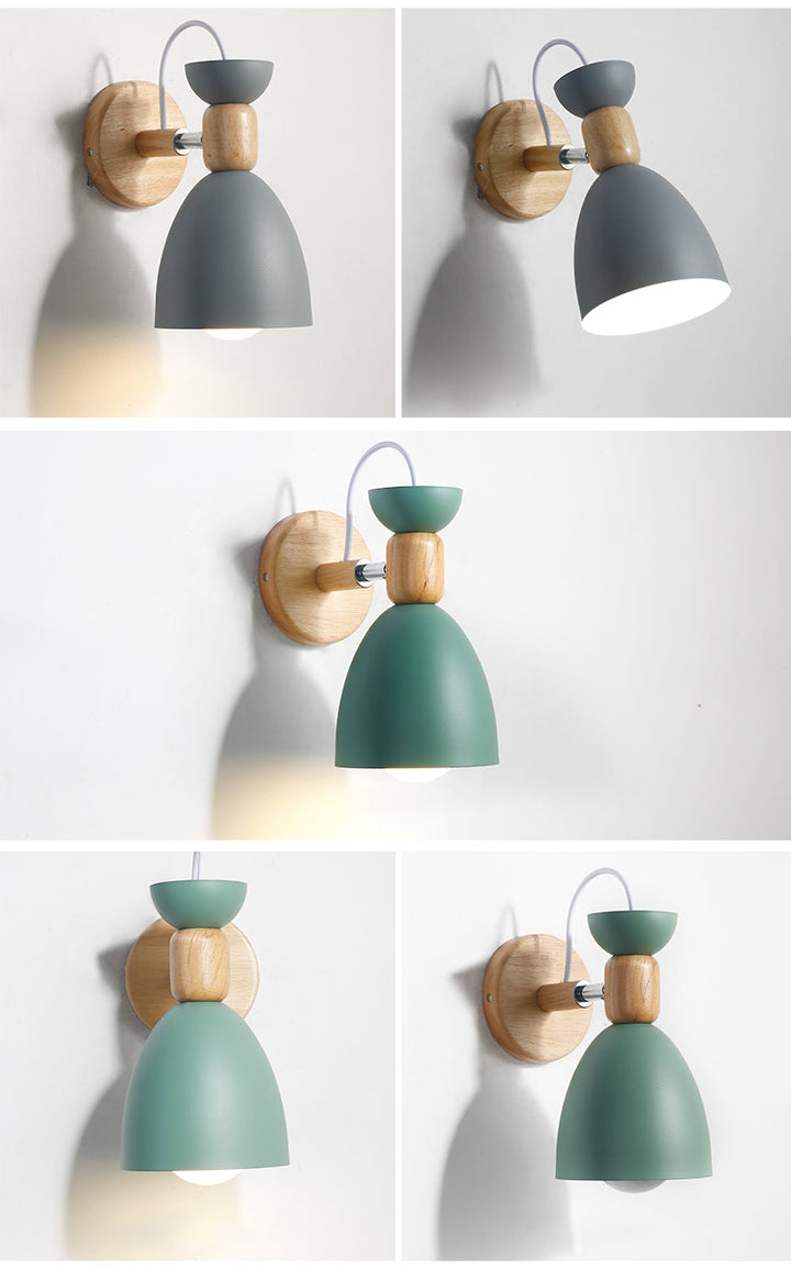 Nordic Macaroon Style Wall Sconce 1 Light Wood Armed Wall Mount Light in Metal Shade | Stornfield