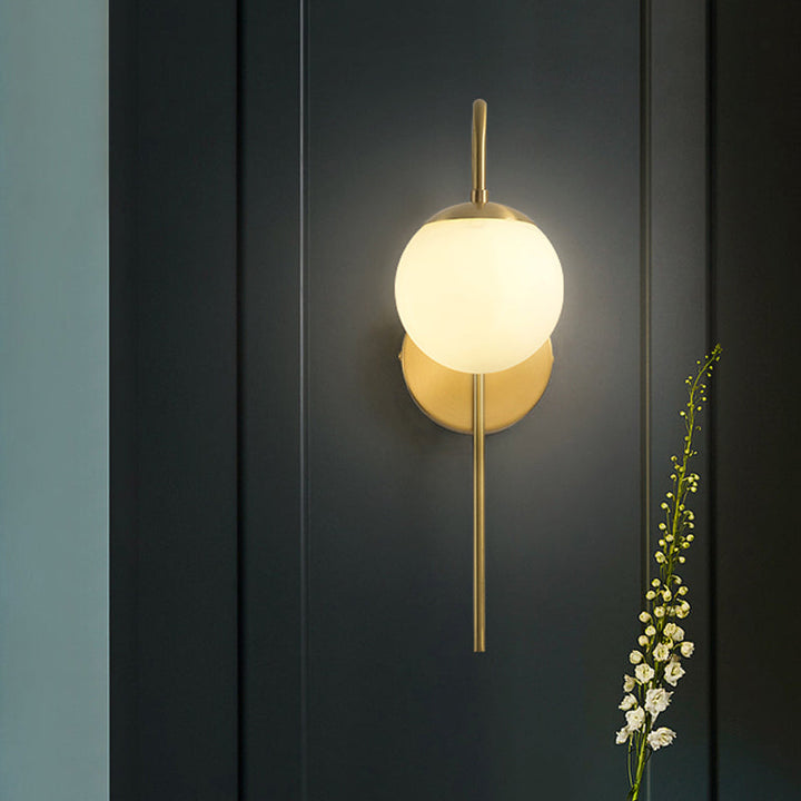 Sphere Wall Mounted Lamp Minimal Frosted Glass 1 Bulb White Sconce Lighting with Gold Gooseneck Arm | Stornfield