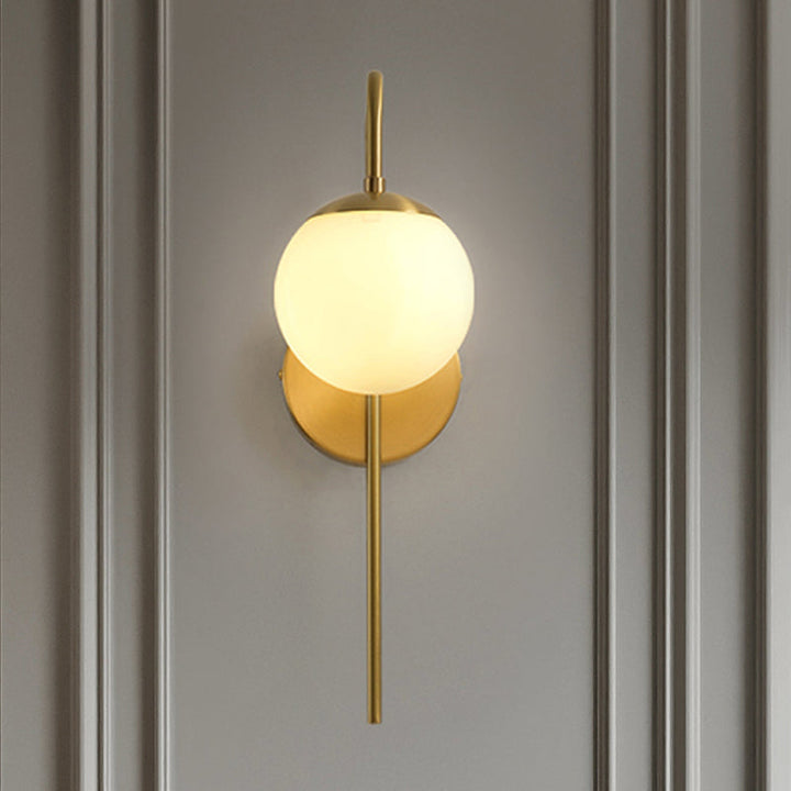 Sphere Wall Mounted Lamp Minimal Frosted Glass 1 Bulb White Sconce Lighting with Gold Gooseneck Arm | Stornfield