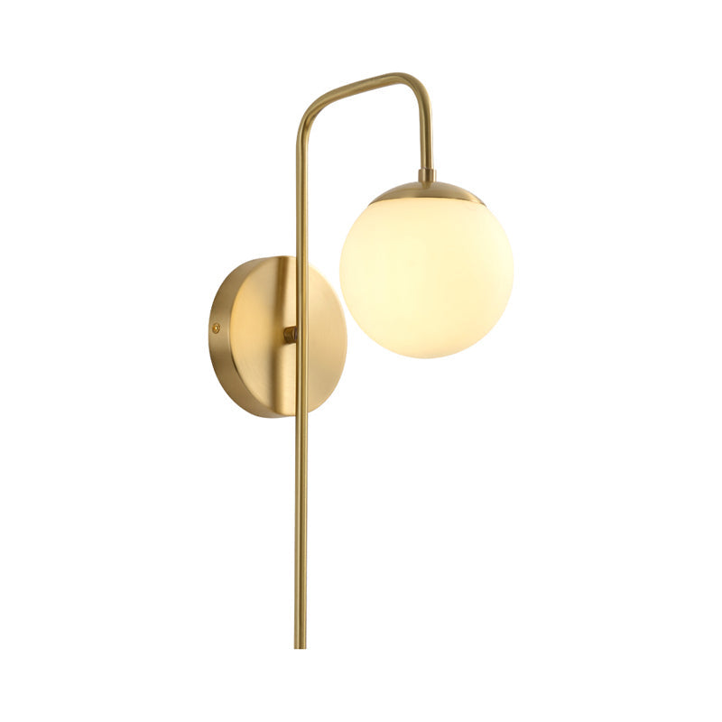 Sphere Wall Mounted Lamp Minimal Frosted Glass 1 Bulb White Sconce Lighting with Gold Gooseneck Arm | Stornfield