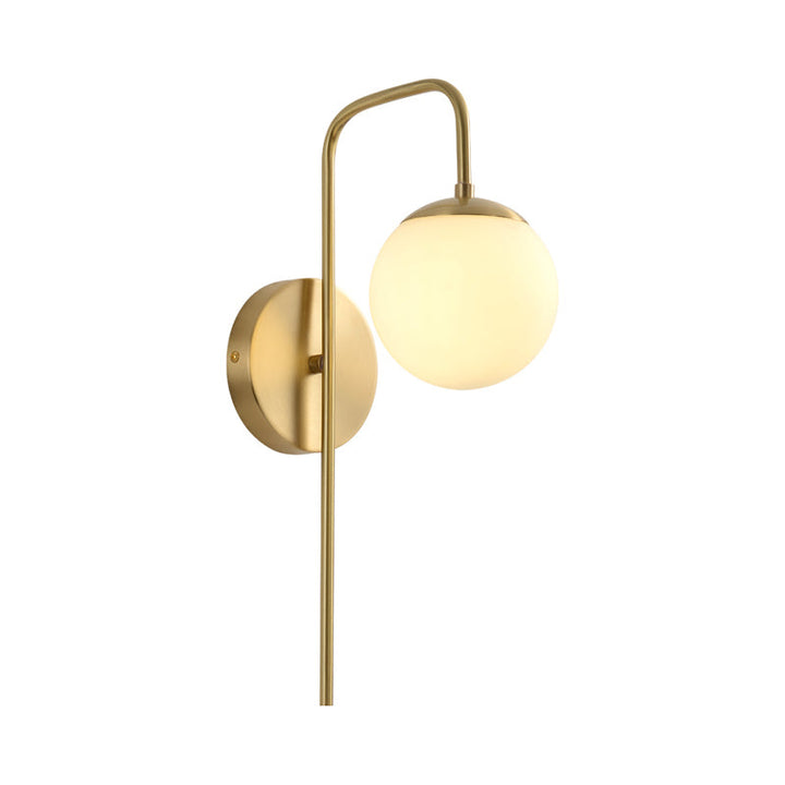 Sphere Wall Mounted Lamp Minimal Frosted Glass 1 Bulb White Sconce Lighting with Gold Gooseneck Arm | Stornfield