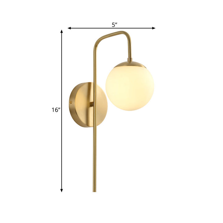 Sphere Wall Mounted Lamp Minimal Frosted Glass 1 Bulb White Sconce Lighting with Gold Gooseneck Arm | Stornfield