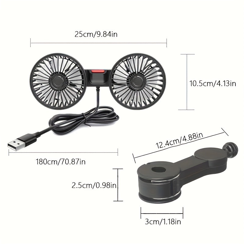 1 Pc Car Fan, Car Small Air Conditioner, Double-headed Rear Fan, Strong Wind, 360 Degrees Rotation, Large Air Volume, Subwoofer Operation, Base Fixed Clip Mounting Method, Suitable For Car Home | Stornfield