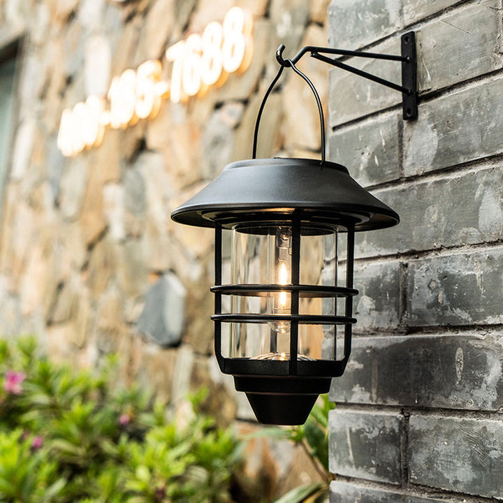 Contemporary Retro Solar Waterproof Aluminum Glass Lantern Cylinder 1-Light Hanging Wall Sconce Lamp For Outdoor Patio | Stornfield