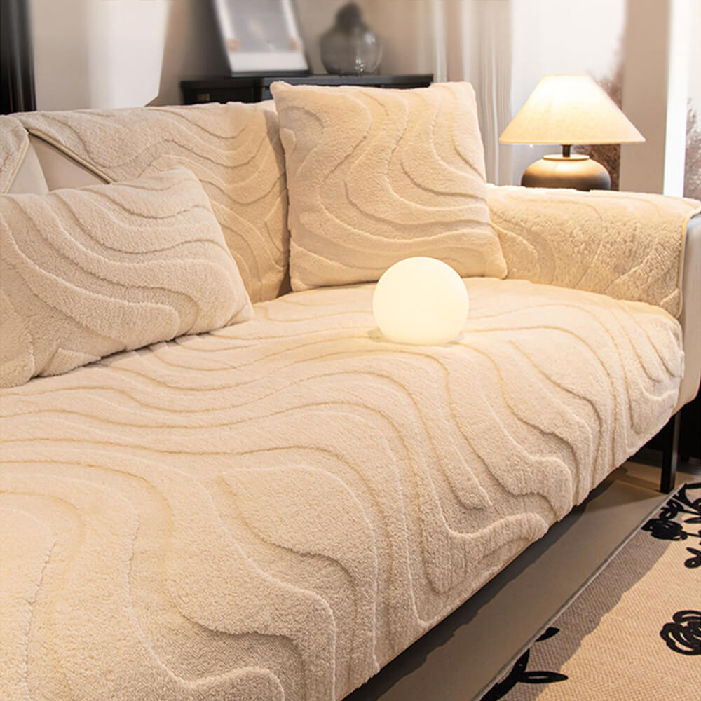 Warm Plush Curved Jacquard Non-Slip Sofa Protector Cover | Stornfield