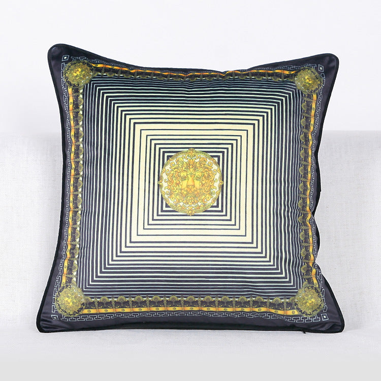 Vintage Equestrian Square Throw Pillow Cover with Piped Velvet Trim and Hidden Zipper