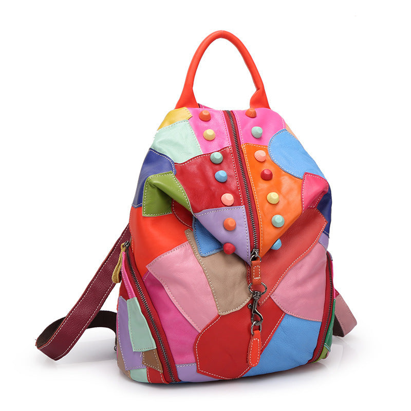 Vibrant Patchwork Leather Backpack