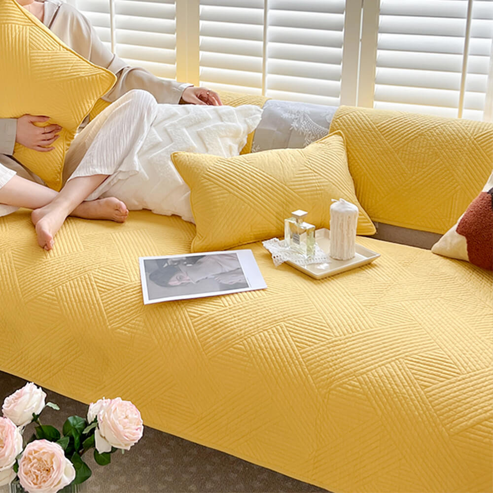Minimalist All-Season Solid Cotton Geometric Couch Cover | Stornfield
