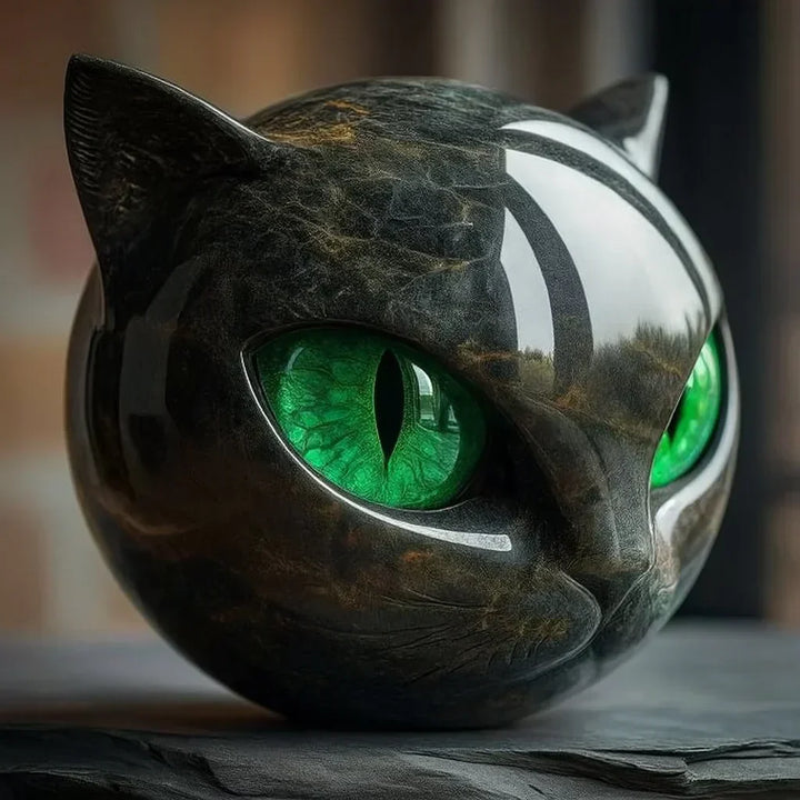 NoirCat Sculpture – Black Cat Head with Hypnotizing Eyes