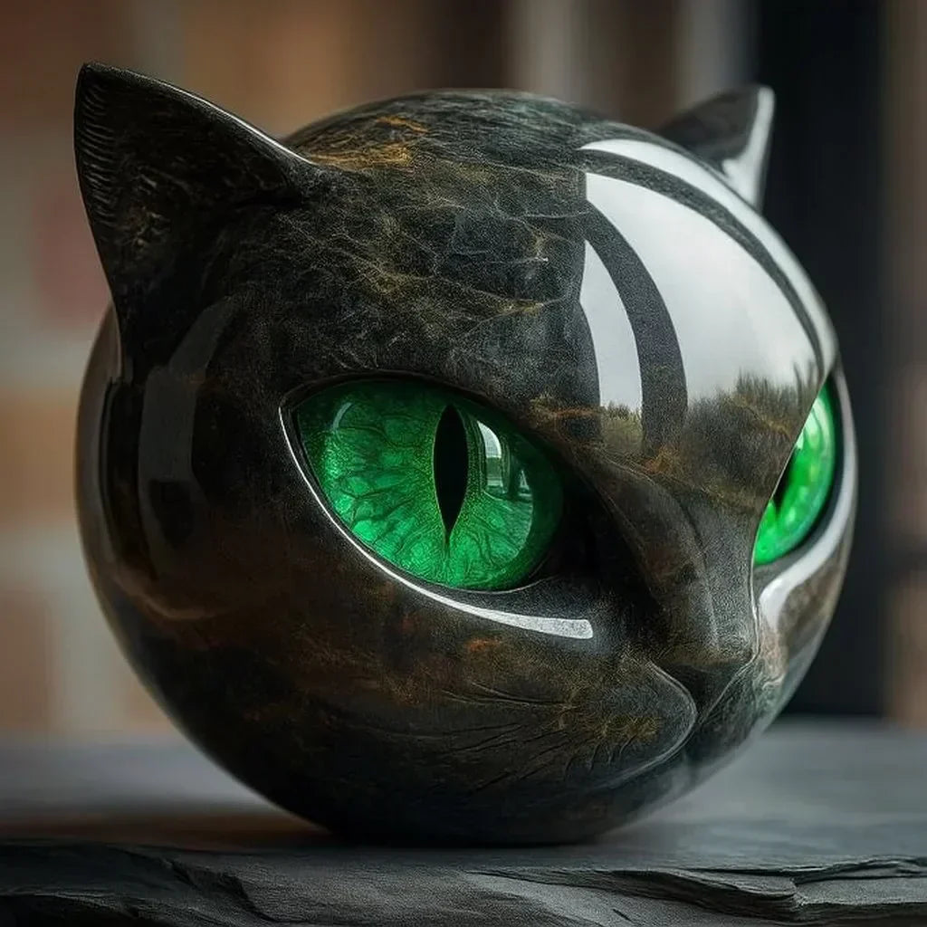 Stornfield | NoirCat Sculpture – Black Cat Head with Hypnotic Eyes
