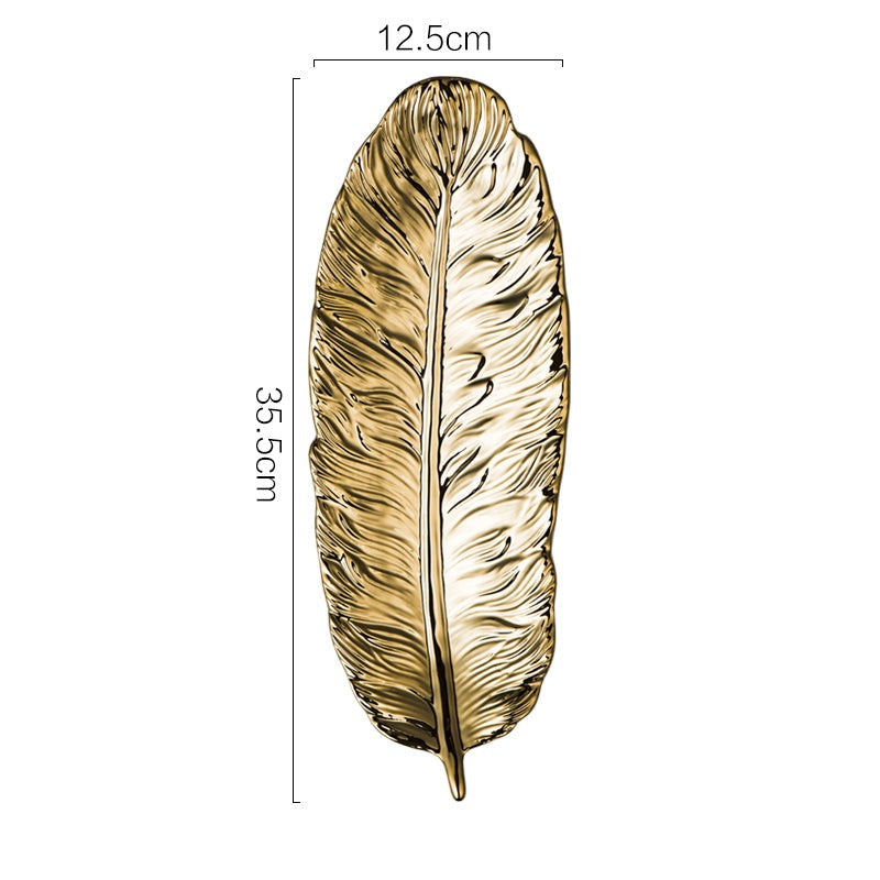 Stornfield | Nordic Light Luxury Style Golden Feather Plate Retro Plate Storage Plate Snack Plate Home Decor