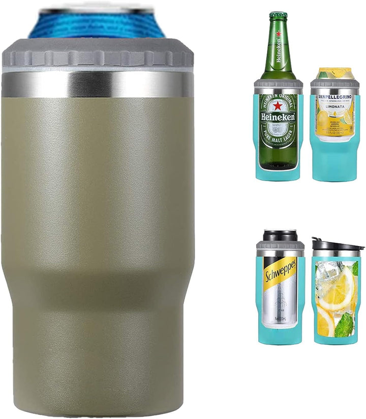 Stornfield | 4-in-1 Stainless Steel Can/Bottle Thermos, 14 Oz Dual-Purpose Lid, Insulated SUS Can Cooler, Beer Bottle Holder (Black)