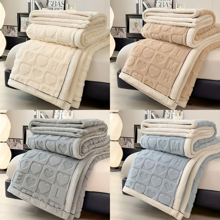 CoralDream Blanket - Warm Fleece Winter Blanket with Double-Sided Heart and Letter Design | Stornfield
