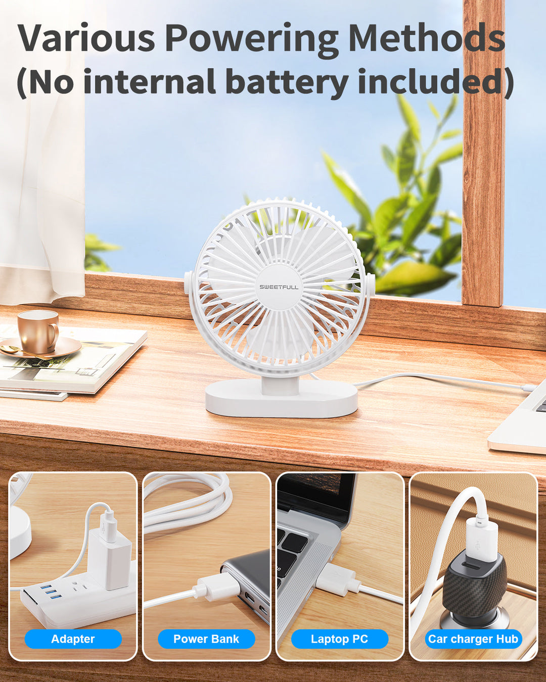 6.5 Inch USB Small Desk Fan for Home Office Car Outdoor Travel | Stornfield