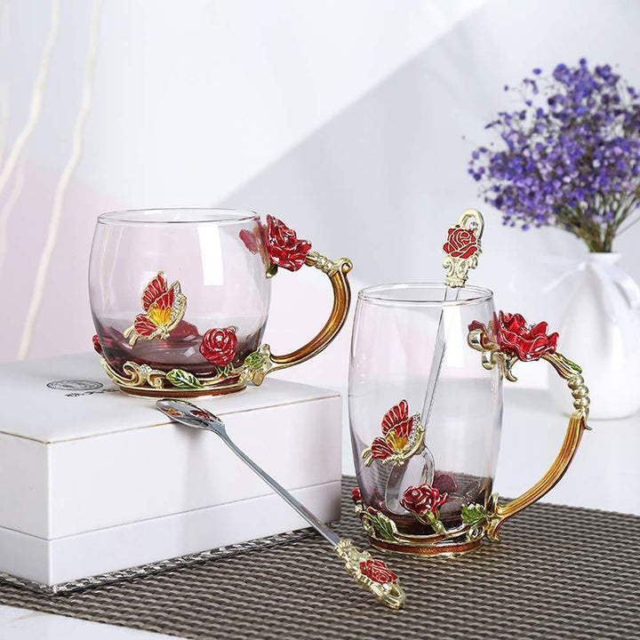 Stornfield | Pink Enamelled Glass Teacup Set (with Spoon)