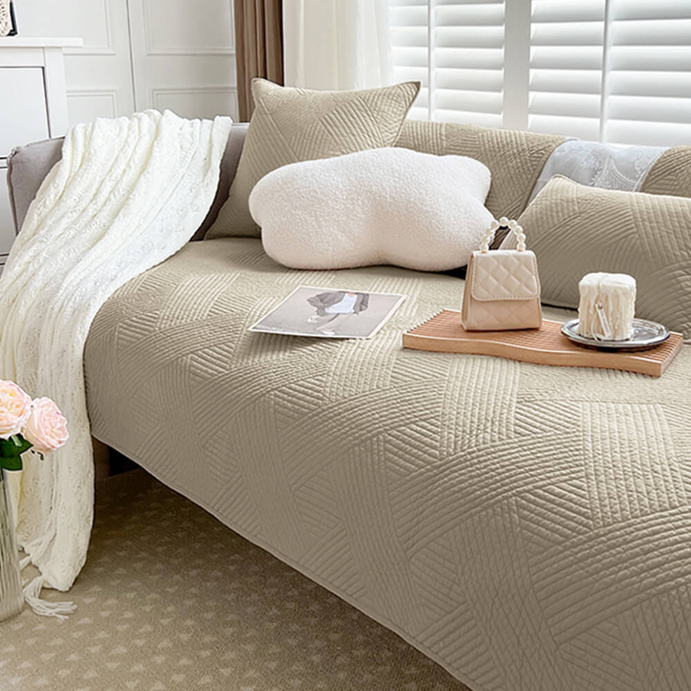 Minimalist All-Season Solid Cotton Geometric Couch Cover | Stornfield