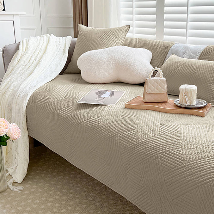 Minimalist All-Season Solid Cotton Geometric Couch Cover | Stornfield