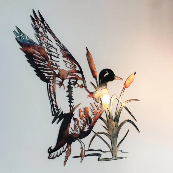 Solo Mallard Hunting & Trout Fishing Scene Creative Metal Wall Art Crafts | Stornfield