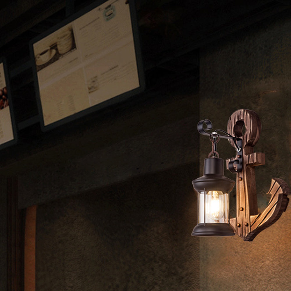 Stornfield | Vintage Anchor LED Wall Light - Industrial Metal and Wood for Dining Room/Living Room