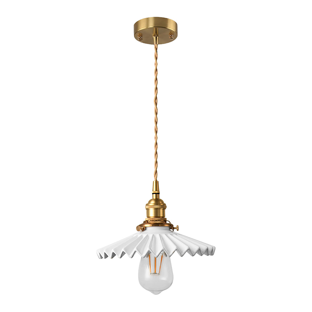 Vintage ceramic pendant lamp with pleated design – brass LED pendant light for dining room and living room | Stornfield