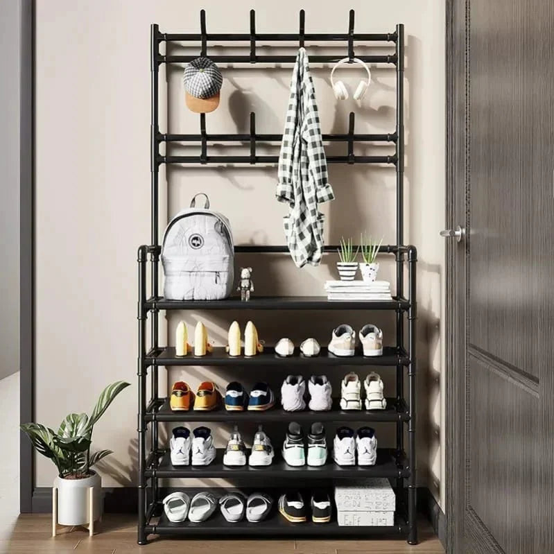 Stornfield 5-Layer Multifunction Shoe Rack with Clothes Rail