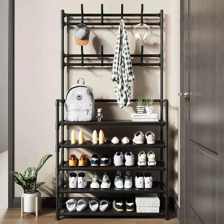 Stornfield 5-Layer Multifunction Shoe Rack with Clothes Rail