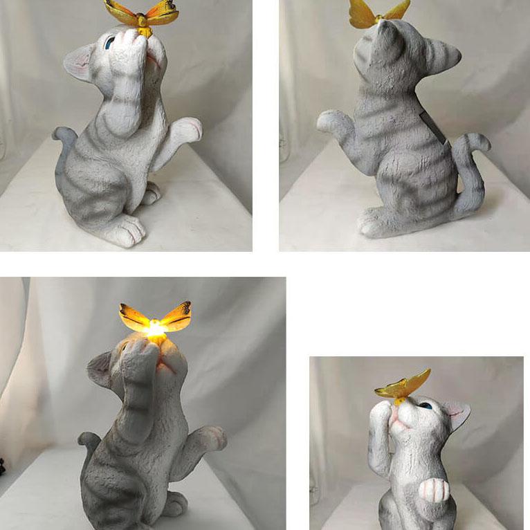 Stornfield | SolarPurr Lumière de Jardin | Figurine de Chat LED avec Papillon | Énergie Solaire | Résistant aux Intempéries | Décoration Extérieure