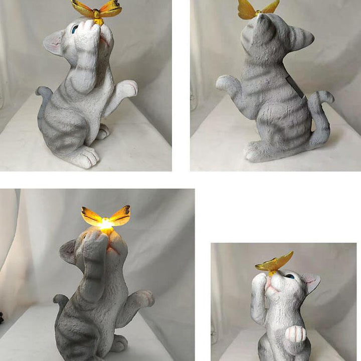 Stornfield | SolarPurr Lumière de Jardin | Figurine de Chat LED avec Papillon | Énergie Solaire | Résistant aux Intempéries | Décoration Extérieure