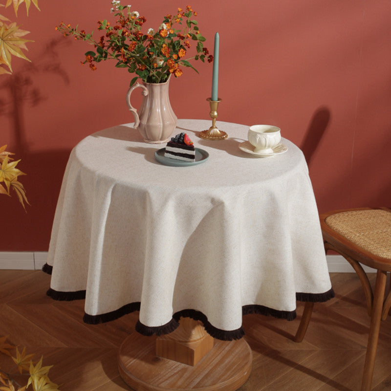 Stornfield | Minimalist Linen Tablecloth with Fringes Natural Style