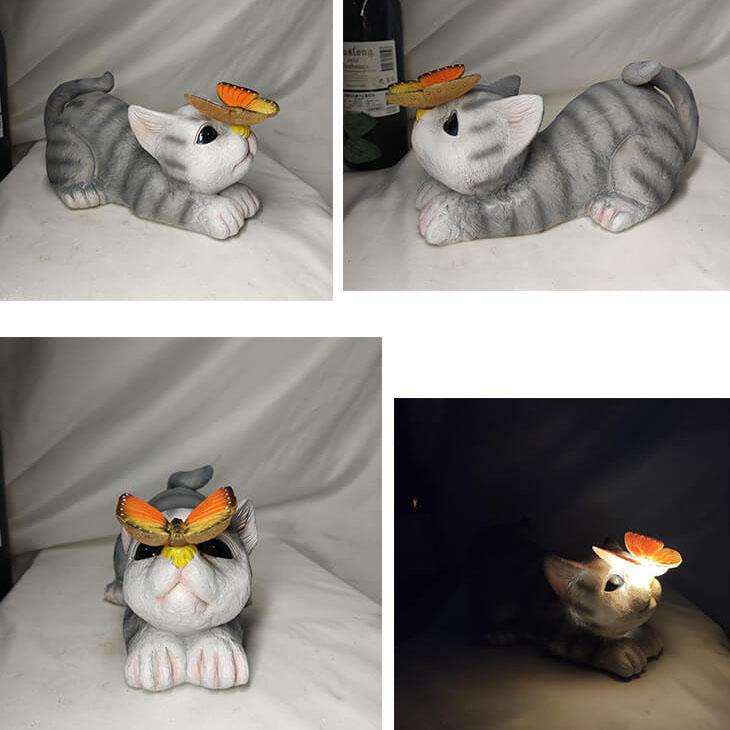 Stornfield | SolarPurr Lumière de Jardin | Figurine de Chat LED avec Papillon | Énergie Solaire | Résistant aux Intempéries | Décoration Extérieure