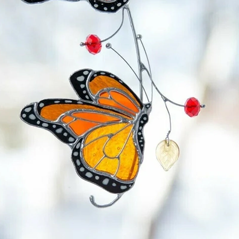 Stained Monarch Butterfly Glass Window Decor | Stornfield