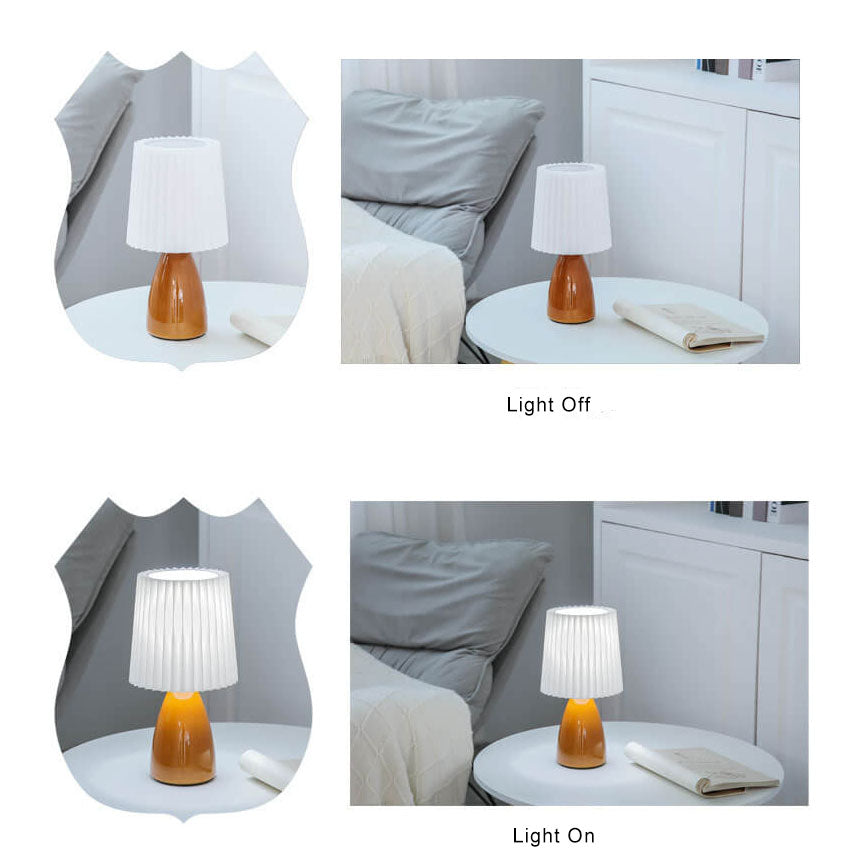 Stornfield | Lampe de table rétro scandinave avec abat-jour plissé et base en verre