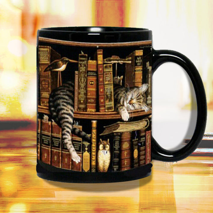 Stornfield | Bookshelf Ceramic Mug - Gift for Book & Cat Lovers