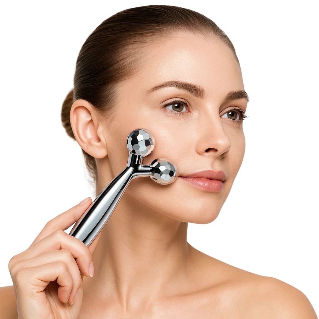 GlowRoller | Massaging Facial Roller – Decongesting & Lifting – Metal Roller Heads – Daily Facial Spa Stornfield