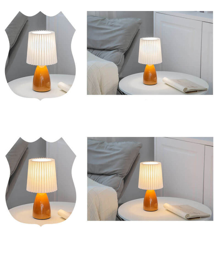 Stornfield | Lampe de table rétro scandinave avec abat-jour plissé et base en verre