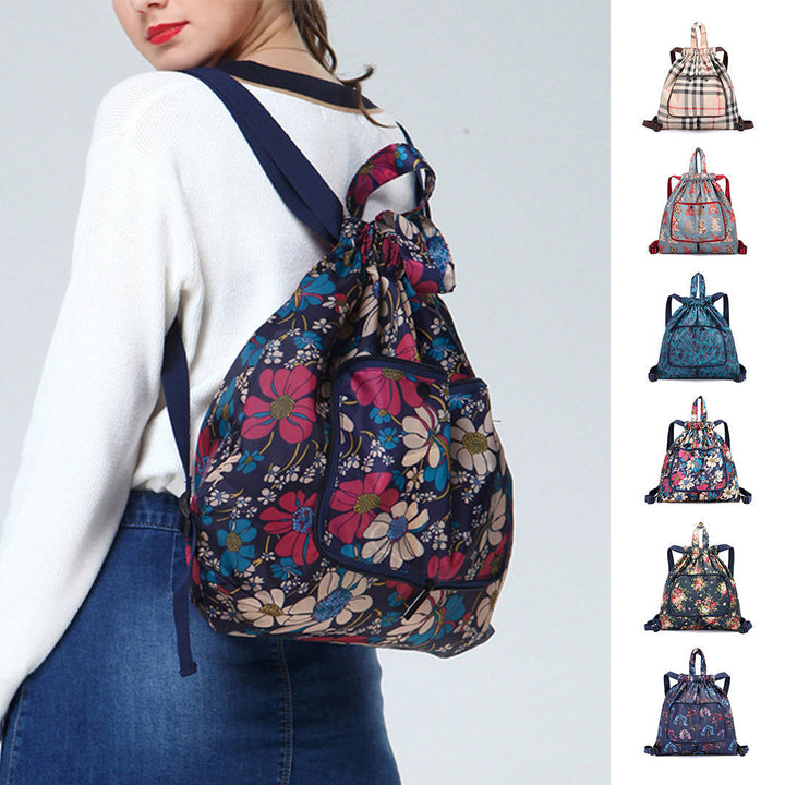 Foldable Printed Nylon Backpack with Drawstring | Stornfield