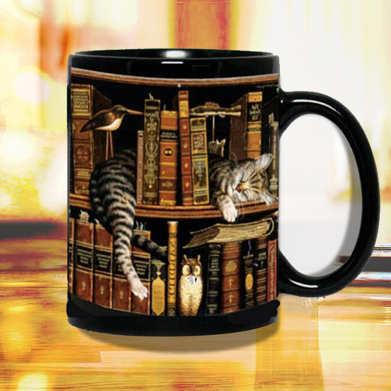 Ceramic Mug Bookshelf - Gift for Book and Cat Lovers | Stornfield