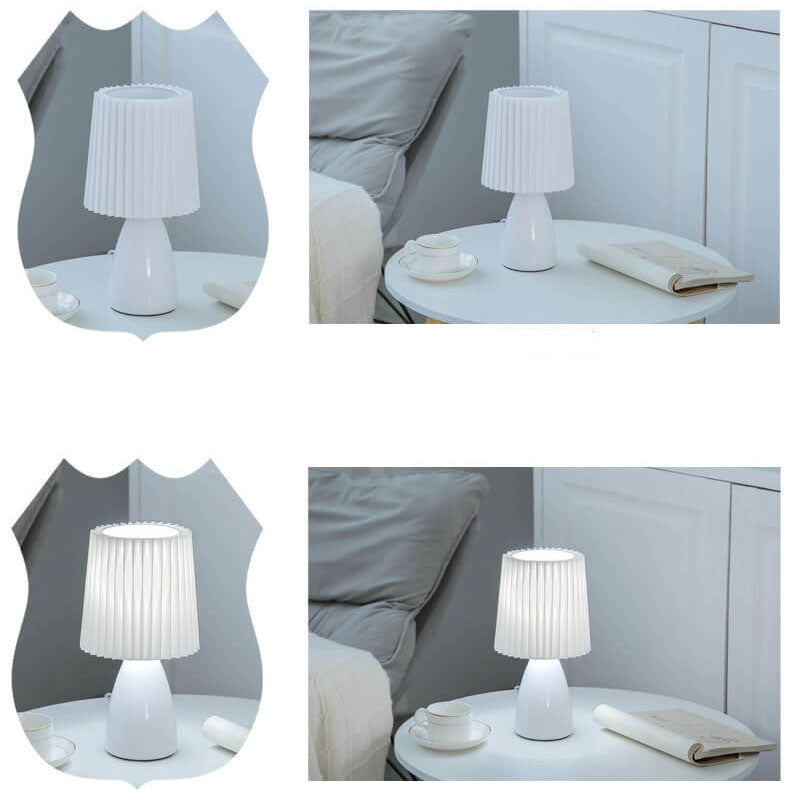 Stornfield | Lampe de table rétro scandinave avec abat-jour plissé et base en verre