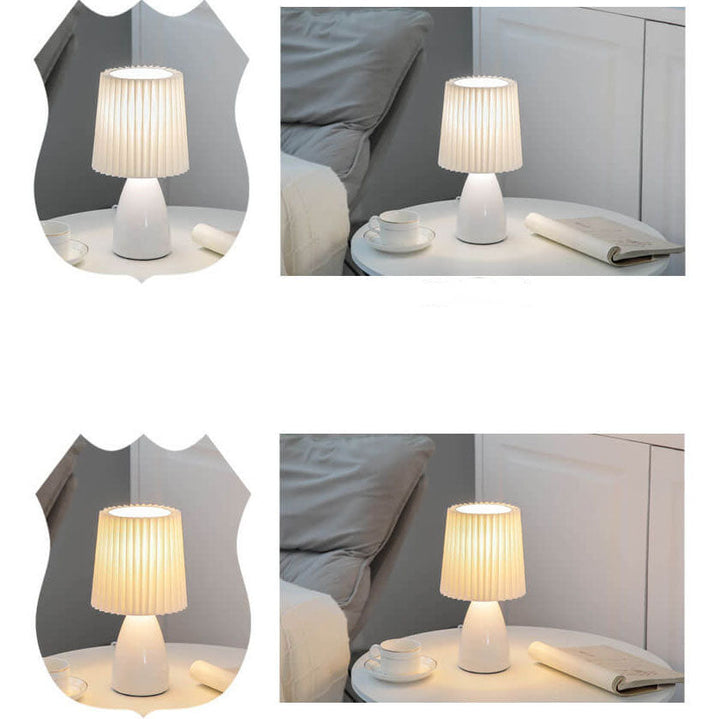 Stornfield | Lampe de table rétro scandinave avec abat-jour plissé et base en verre